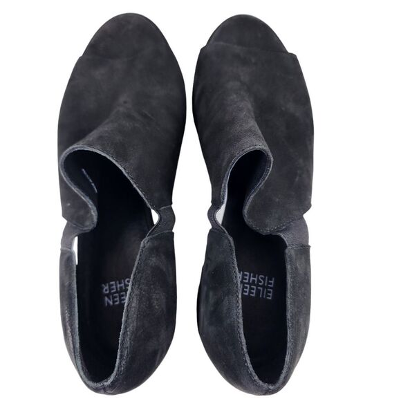 EILEEN FISHER Womens 8 Suede Cut Out Peep Toe Heeled Shoes NWOT Black Pull On - Picture 5 of 10